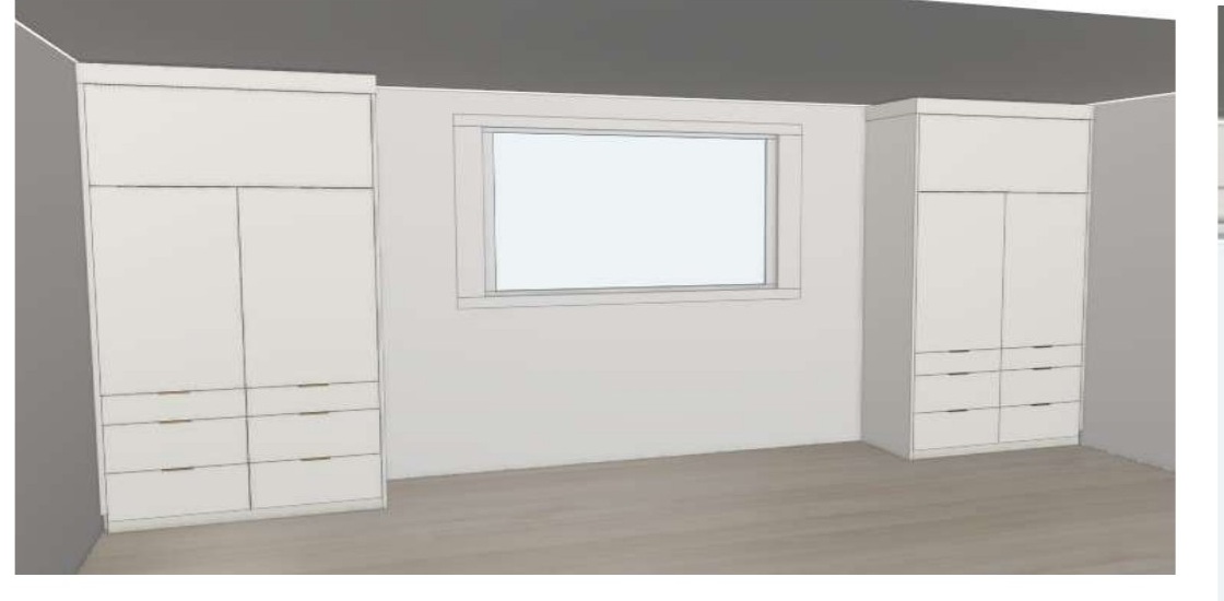 Custom wardrobe cabinetry built around a master bedroom window
